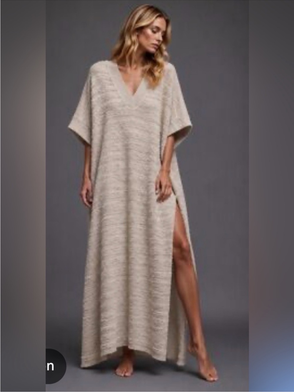 Free People Imani Pullover NWT M/L Cream V-Neck Maxi Kaftan with High Side Slit